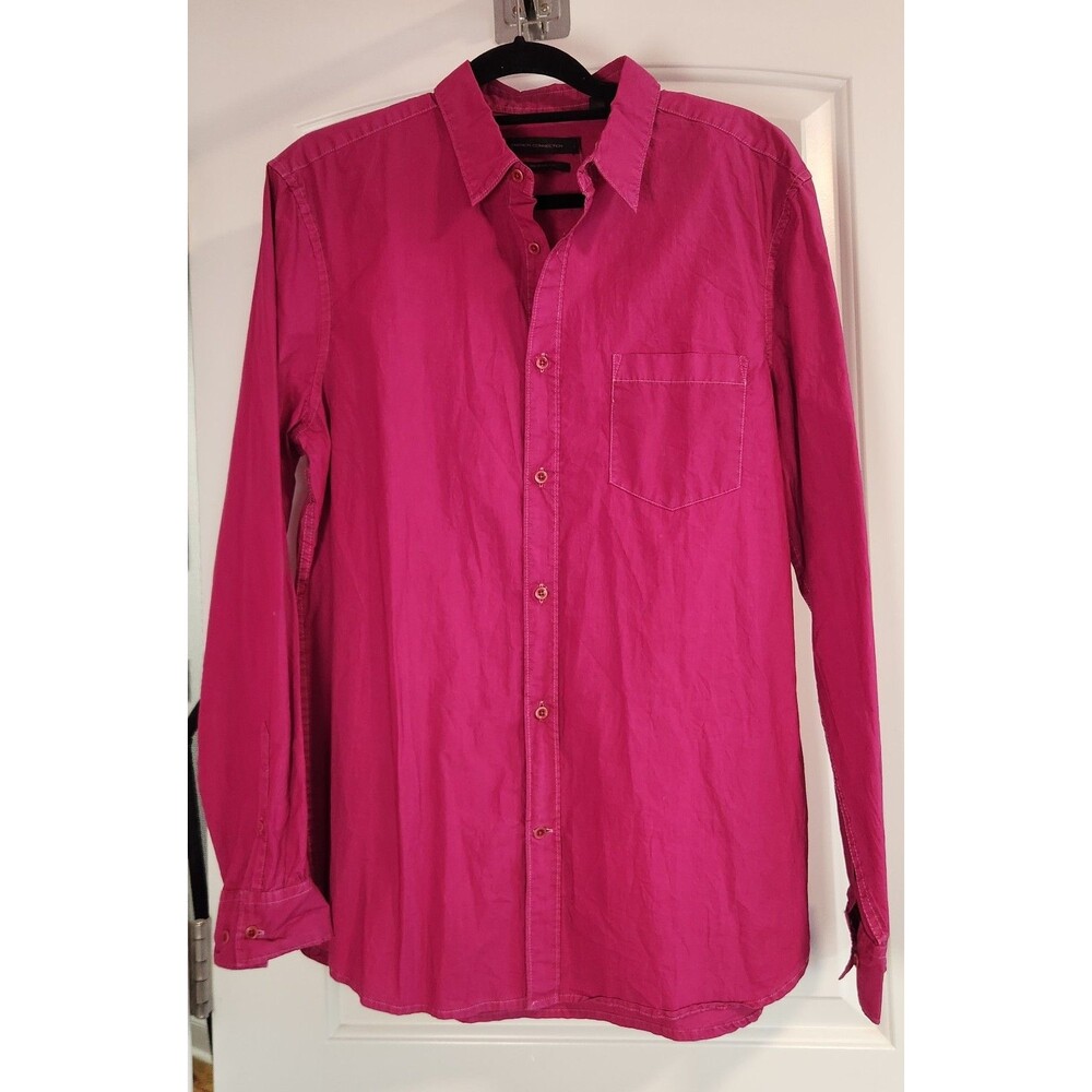 French Connection Men's L Casual Button Up Shirt Cyclamen Purple Overdyed Poplin